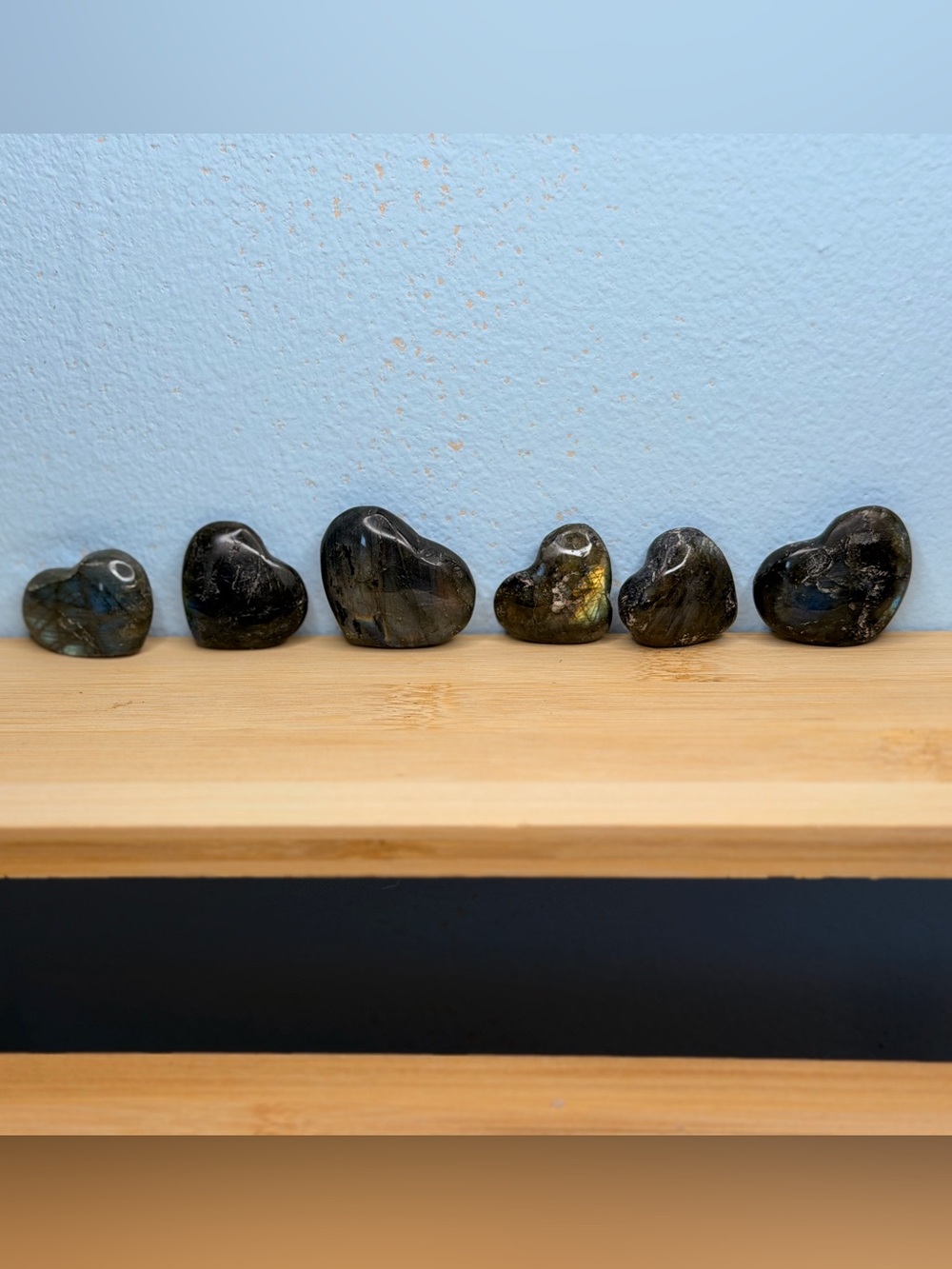 #007 Labradorite Heart Polished Stones - Iridescent Gray/Blue